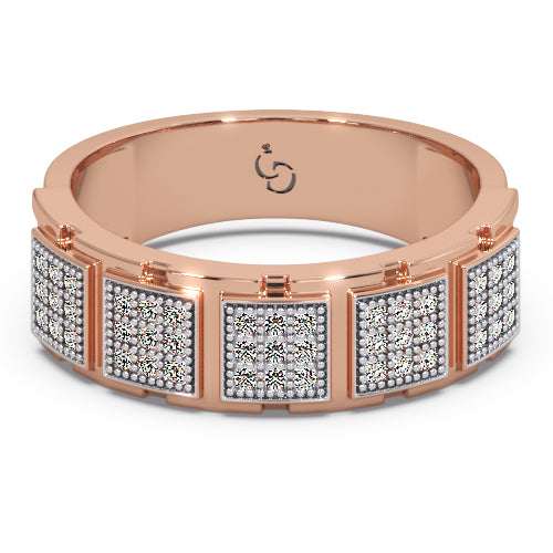 men’s round brilliant diamond ring | multi panel pavé cluster band design
