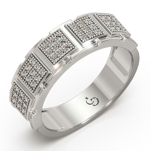 Men’s Round Brilliant Diamond Ring | Multi Panel Pavé Cluster Band Design