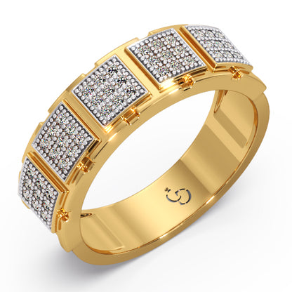 Men’s Round Brilliant Diamond Ring | Multi Panel Pavé Cluster Band Design