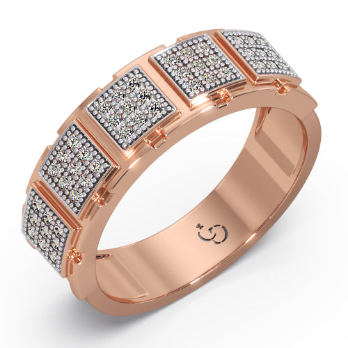 men’s round brilliant diamond ring | multi panel pavé cluster band design