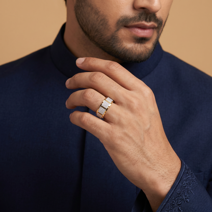 Men’s Round Brilliant Diamond Ring | Multi Panel Pavé Cluster Band Design