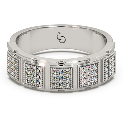 Men’s Round Brilliant Diamond Ring | Multi Panel Pavé Cluster Band Design