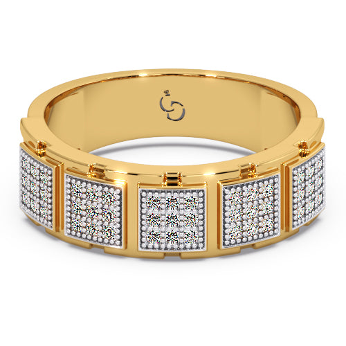 men’s round brilliant diamond ring | multi panel pavé cluster band design