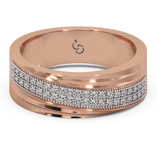 men’s round brilliant diamond ring | double row pavé band sleek curved design