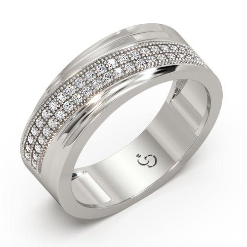 men’s round brilliant diamond ring | double row pavé band sleek curved design