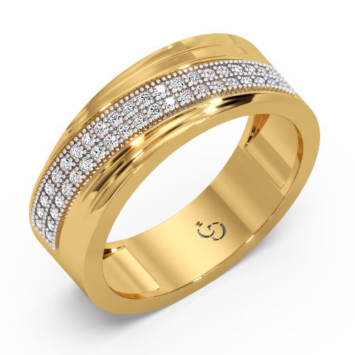 men’s round brilliant diamond ring | double row pavé band sleek curved design