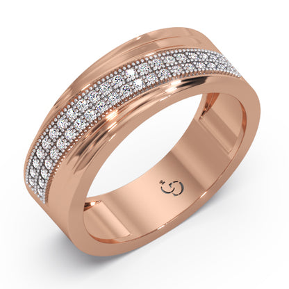 Men’s Round Brilliant Diamond Ring | Double Row Pavé Band Sleek Curved Design