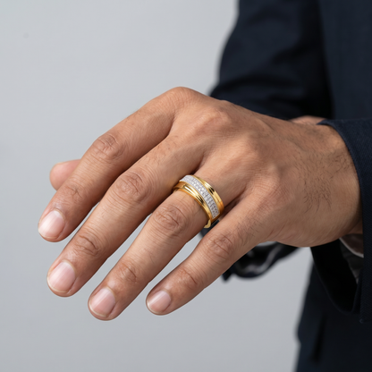 Men’s Round Brilliant Diamond Ring | Double Row Pavé Band Sleek Curved Design