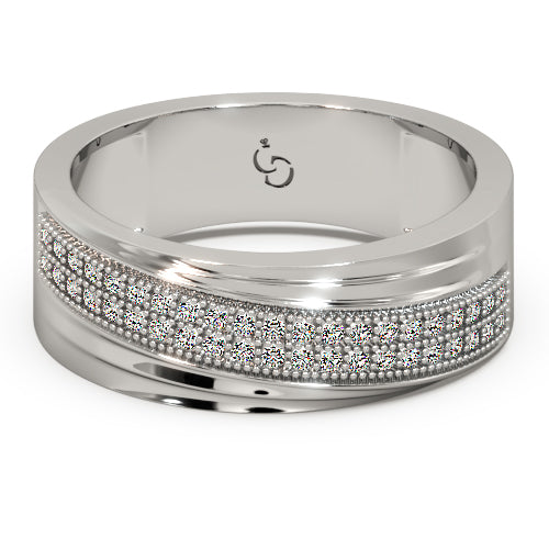 men’s round brilliant diamond ring | double row pavé band sleek curved design