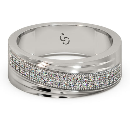 Men’s Round Brilliant Diamond Ring | Double Row Pavé Band Sleek Curved Design