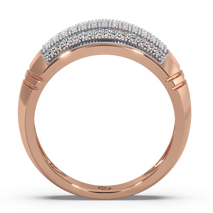 Men’s Round Brilliant Diamond Ring | Pavé Cluster Curved Top Beaded Edge Design