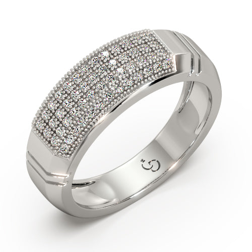men’s round brilliant diamond ring | pavé cluster curved top beaded edge design