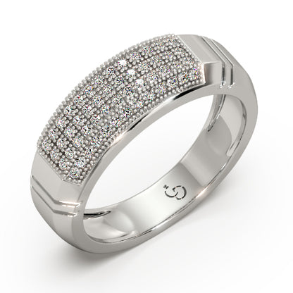 Men’s Round Brilliant Diamond Ring | Pavé Cluster Curved Top Beaded Edge Design
