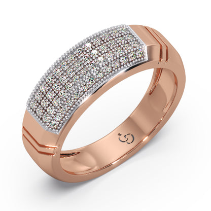 Men’s Round Brilliant Diamond Ring | Pavé Cluster Curved Top Beaded Edge Design