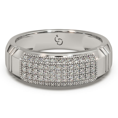 men’s round brilliant diamond ring | pavé cluster curved top beaded edge design