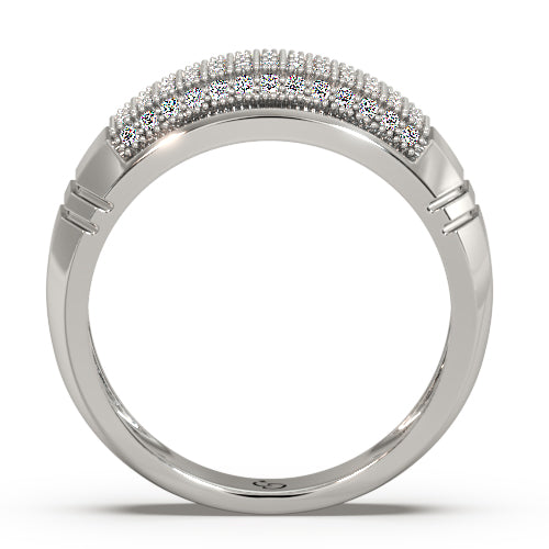 men’s round brilliant diamond ring | pavé cluster curved top beaded edge design