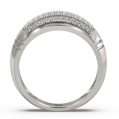 Men’s Round Brilliant Diamond Ring | Pavé Cluster Curved Top Beaded Edge Design