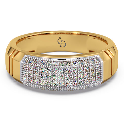 men’s round brilliant diamond ring | pavé cluster curved top beaded edge design