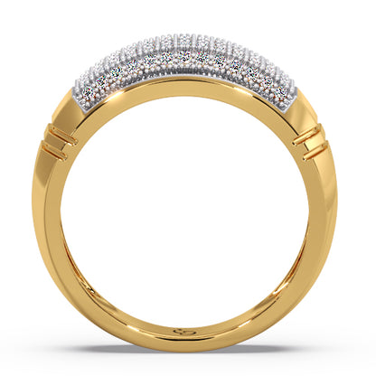Men’s Round Brilliant Diamond Ring | Pavé Cluster Curved Top Beaded Edge Design