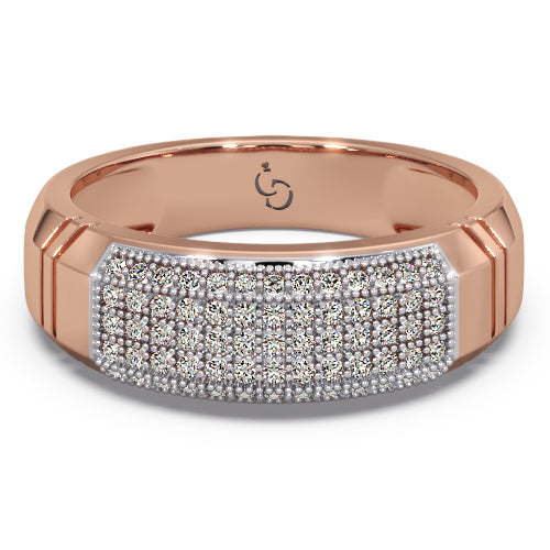 men’s round brilliant diamond ring | pavé cluster curved top beaded edge design