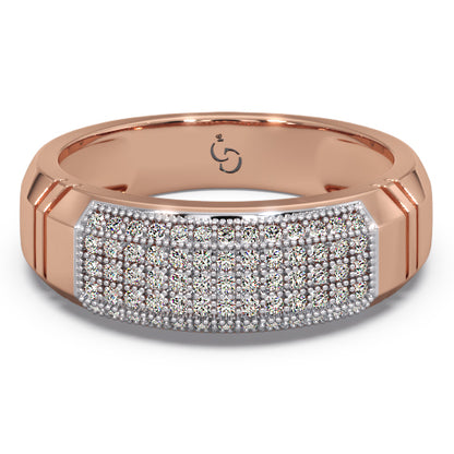 Men’s Round Brilliant Diamond Ring | Pavé Cluster Curved Top Beaded Edge Design