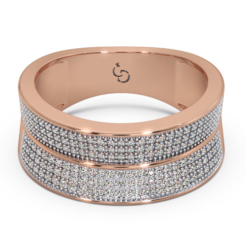 men’s round brilliant diamond ring | double row pavé cluster wide band design