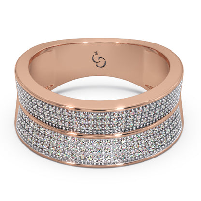 Men’s Round Brilliant Diamond Ring | Double Row Pavé Cluster Wide Band Design