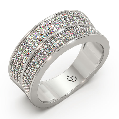 men’s round brilliant diamond ring | double row pavé cluster wide band design