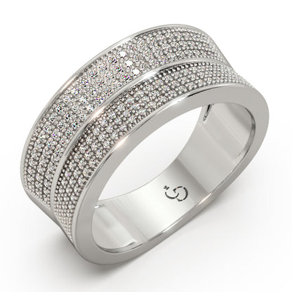 Men’s Round Brilliant Diamond Ring | Double Row Pavé Cluster Wide Band Design