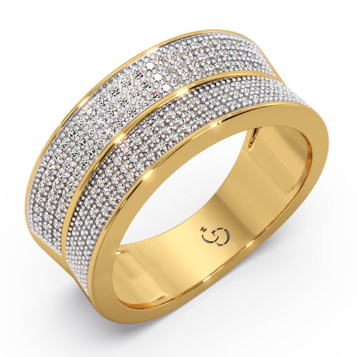 men’s round brilliant diamond ring | double row pavé cluster wide band design