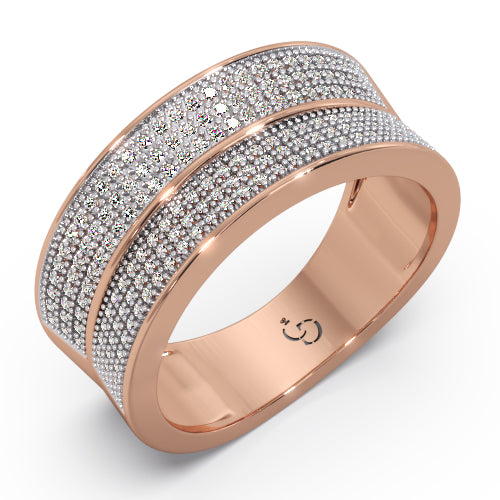 men’s round brilliant diamond ring | double row pavé cluster wide band design