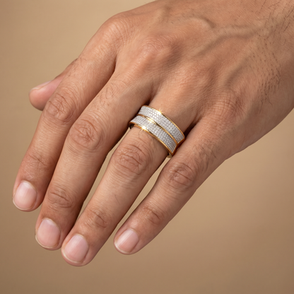 Men’s Round Brilliant Diamond Ring | Double Row Pavé Cluster Wide Band Design