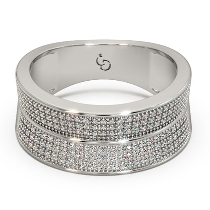 Men’s Round Brilliant Diamond Ring | Double Row Pavé Cluster Wide Band Design