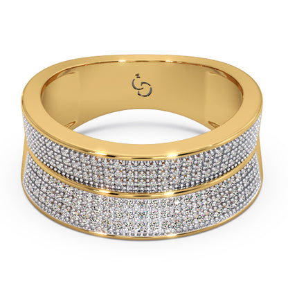 Men’s Round Brilliant Diamond Ring | Double Row Pavé Cluster Wide Band Design