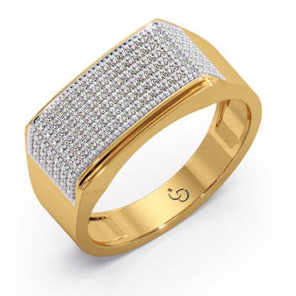 Men’s Round Brilliant Diamond Ring | Full Pavé Cluster Wide Top Sleek Band