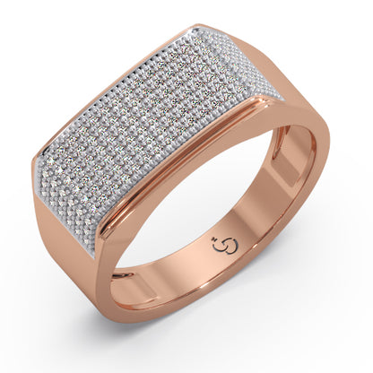 Men’s Round Brilliant Diamond Ring | Full Pavé Cluster Wide Top Sleek Band