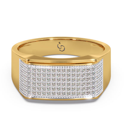 Men’s Round Brilliant Diamond Ring | Full Pavé Cluster Wide Top Sleek Band