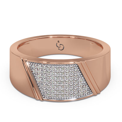 Men’s Round Brilliant Diamond Ring | Tapered Pavé Cluster Top Classic Band