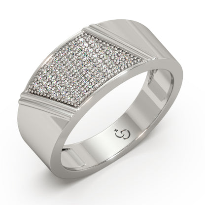 Men’s Round Brilliant Diamond Ring | Tapered Pavé Cluster Top Classic Band