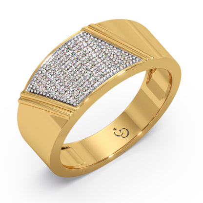 Men’s Round Brilliant Diamond Ring | Tapered Pavé Cluster Top Classic Band