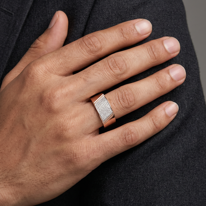 Men’s Round Brilliant Diamond Ring | Tapered Pavé Cluster Top Classic Band