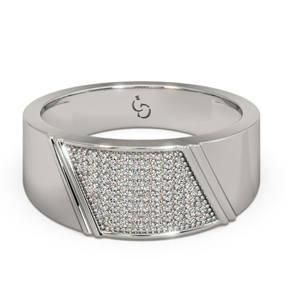 Men’s Round Brilliant Diamond Ring | Tapered Pavé Cluster Top Classic Band