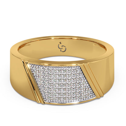 Men’s Round Brilliant Diamond Ring | Tapered Pavé Cluster Top Classic Band