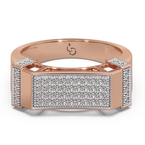 men’s round brilliant diamond ring | pavé cluster bar top geometric side accents