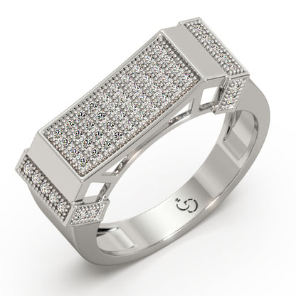 Men’s Round Brilliant Diamond Ring | Pavé Cluster Bar Top Geometric Side Accents