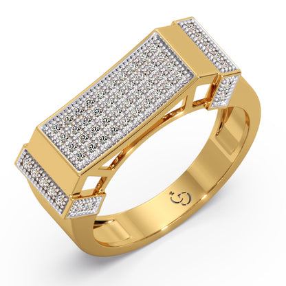 Men’s Round Brilliant Diamond Ring | Pavé Cluster Bar Top Geometric Side Accents