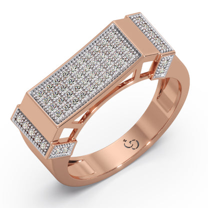 Men’s Round Brilliant Diamond Ring | Pavé Cluster Bar Top Geometric Side Accents