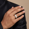 Men’s Round Brilliant Diamond Ring | Pavé Cluster Bar Top Geometric Side Accents