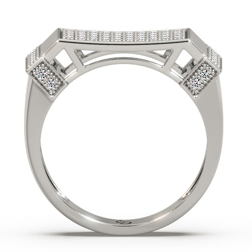men’s round brilliant diamond ring | pavé cluster bar top geometric side accents