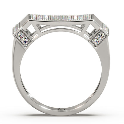 Men’s Round Brilliant Diamond Ring | Pavé Cluster Bar Top Geometric Side Accents